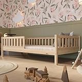 Crazy Pine Kinderbett 90x200 cm – Hohes Montessori Bodenbett aus Holz mit Rausfallschutz – Sicheres Kleinkindbett – Skandinavisches Design, Leichte Montage - Crazy Basic