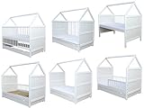 Micoland Babybett Kinderbett Bett Haus 140x70 cm mit Matratze Schublade Weiss 0 bis 6 Jahre