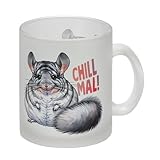 Pummeliges Chinchilla Glas Tasse mit Spruch Chill mal Der niedliche pummelige Chinchilla Glas Tasse mit süßem Kuscheltier und entspanntem Ausruf Text Chill mal