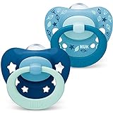 NUK Signature Schnuller | 18-36 Monate | BPA-freier Schnuller aus Silikon | blaugrüne Sterne | 2 Stück