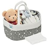 Hinwo Baby Windel Caddy 3-fach Säugling Kinderzimmer Einkaufstasche Tragbarer Auto Organizer Neugeborene Dusche Geschenkkorb Baumwollseil mit abnehmbarem Teiler für Windeln & Tücher