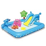 Bestway 53052B-03 - Planschbecken Fantastic Aquarium mit Rutsche, Wassersprüher und Spieltieren, 239 x 206 x 86 cm, 53052-17, Bunt, 6.5 cm