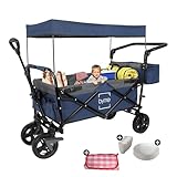 byme Bollerwagen faltbar mit Dach, Transportwagen max. bis 150Kg belastbar, Handwagen klappbar, 360° Hartgummiräder, Vorder- & Hinter-Bremse + Picknickdecke, 4X Becher & Teller, inkl. Abdeckung