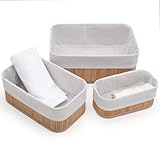 3er Set Bambus Aufbewahrungskörbe mit Stoffeinsatz – Körbe Aufbewahrung Bad & Wickeltisch – Storage Baskets in 3 Größen (30x20x12 / 25x15x10 / 20x10x8 cm) – Organizer Korb Natur