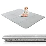 BYBYME 3cm Dicke Faltbare Krabbelmatte Baby, 150x200cm Spielmatte mit Rutschfester Unterseite, Weiche Bodenmatte aus Memory-Schaum für Babys, Kinder & Kleinkinder, Ideal für Wohnzimmer & Yoga, Grau