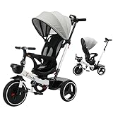 UBRAVOO Baby Dreirad, 6-in-1-Baby-Push-Bike-Lenk-Kinderwagen, lernendes Kleinkind-Fahrrad/abnehmbare Leitplanke, verstellbares Verdeck, Sicherheitsgurt, Stoßdämpfungsdesign
