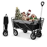 EUGAD Bollerwagen faltbar, 100 L Transportwagen mit verstellbarem Griff, tragbarer Strandwagen mit Seitentaschen, für Garten Camping Einkaufen, für alle Gelände, 80 kg belastbar, schwarz + grau