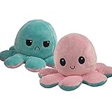 Plüschi Original✓ Octopus Plüschtier XXL Groß Oktupus Stimmungs Kuscheltier Oktopus Plüsch wenden XXL Oktopus Plüschfigur Stofftier zum wenden 30cm (Türkis & Rosa)
