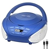 Gueray CD Player Tragbar Boombox Radio mit CD-Player CD Spieler mit Lautsprecher Display Unterstützung UKW-Radio Memory-Funktion PROG-Wiedergabe AUX-Wiedergabe Blau