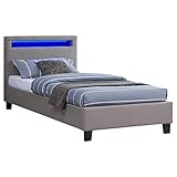 CARO-Möbel Polsterbett Himalaya mit LED Beleuchtung Einzelbett Jugendbett 90x200 cm mit Lattenrahmen, in grau Stoffbezug