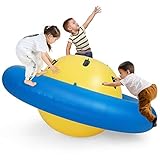 FANTASK Aufblasbare Kuppelwippe für Kinder, 223 cm große Kinderwippe zum Rollen, Neigen, Klettern & Hüpfen mit 6 integrierten Griffen (Gelb + Blau)
