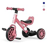 XJD 4 in 1 Laufrad Dreirad, Kinder Dreirad ab 1 Jahr mit Schubstange, Laufräder Lauffahrrad mit verstellbarem Sitz und Lenker,Baby Fahrrad von 1-3 Jahren Jungen Mädchen