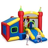 COSTWAY Hüpfburg aufblasbar, Springburg, Hüpfschloss mit Rutsche, Spielburg für Kinder 380 x 305 x 215cm, Bunt