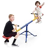 GOPLUS Kinderwippe 360-Grad-drehbar, 2 Sitzer Gartenwippe mit Dämpfer und Gepolsterter Griffe, Wippschaukel aus Kohlenstoffstahl, für Drinnen und Draußen, für Kinder von 3 bis 8 Jahre