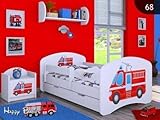 NAKA Kinderbett-Set 2-TLG. Kinderzimmermöbel Bett und Matratze für Jungen Mädchen Kinderbett mit Rausfallschutz Niedliche Möbel fürs Kinderzimmer Einzelbett Feuerwehr 160x80 cm