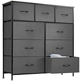 DUMOS Antonia Kommode für Schlafzimmer mit 9 Stoffschubladen, hohe Kommode Organizer für Kleidung, Schrank, Kinderzimmer, Aufbewahrungsturm mit Schrank, Metallrahmen, Holzplatte