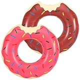 HeySplash Aufblasbar Schwimmring, 2 Stück 76CM Angebissener Donut Schwimmreifen Luftmatratze Faltbar Ring Sommer Wasserspielzeug Schwimmer für Pool See, Rosa+Braun