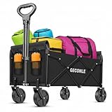 Bollerwagen faltbar Handwagen mit Getränkehalter 100L 100KG Transportwagen Gartenwagen Strandwagen für Alle Gelände Draussen Einkaufen für Garten Camping Festival