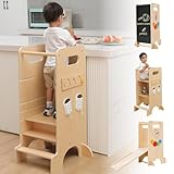 Olvy Kids 4-in-1 Montessori Lernturm - Learning Tower - Trittleiter Holz - Kindertritt 4 Stufen - Küchenturm Kinder - Steh Lernturm ab 1 Jahr - Kindertreppe Faltbar