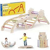 COSYLAND Klettergerüst Indoor L – Großes Kletterdreieck Set mit Kletterbogen & Rutsche – 8-in-1 Massivholz-Spielplatz für Kinder ab 18 Monaten – Regenbogenfarben