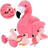 Skylety 46 cm Flamingo Kuscheltier Mama mit 4 Babys in Bauch Plüsch Flamingo Innen mit Reißverschluss Rosa Flamingo Plüschtiere für Geburtstag Weihnachten Geschenk Party Deko