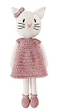 LOOP BABY - Große gehäkelte Katze Kati in beige mit rosa Kleid groß - Nachhaltiges Bio-Kuscheltier aus Baumwolle - Stofftier Katze - Montessori Spielzeug als Erstausstattung - Baby- & Kinder-Spielzeug