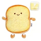 LOLANIUT Toast Kuscheltier mit Lächeln, Kissen Aesthetic, Goldgelb Toastbrot Kissenmit Gelben Ohrstöpseln, Toastbrot Plüschtier Geschenk für Erwachsene Zu Geburtstag, Weihnachten, Halloween