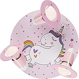 Deckenleuchte Einhorn Kinderzimmer, rosa Kinderlampe 3-flammig E14, Mädchenzimmer, für LED geeignet