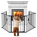 LARS360 Kaminschutzgitter 300cm mit Tür, 5 Elemente Faltbares Ofenschutzgitter & Absperrgitter, Laufstall und Tierschutzgitter für Babys & Kinder (je 75 x 60cm, mit 2 Sicherheitsverschlüssen)