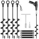 18 Inch Bodenanker Erdanker Trampoline Set 4tlg Spiral Sturmanker Anchor zum Eindrehen für Zelte Camping Outdoor Shed Unkrautvlies Zaun Pavillons Garten Haken für Hundeleine