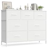SONGMICS Kommode, Schrank, 7 Stoffschubladen, Aufbewahrungsschrank, Stahl, MDF, Vliesstoff, für Schlafzimmer, Flur, Wohnzimmer, wolkenweiß-schneeweiß LGS323WH01