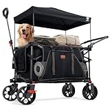EVER ADVANCED XXL Bollerwagen faltbar 225L bis 150kg mit Bremse Dach Handwagen schieben&ziehen klappbar Strandwagen 20 * 8cm breite Räder Faltwagen für Camping Strand Einkauf Tier