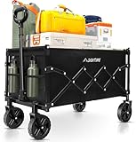 Bollerwagen Faltbar Strand Handwagen Getränkehalter Verstellbarem D-Griff, Gartenwagen Strandwagen für Alle Gelände, Draussen Camping Einkaufen Handwagen Stummschalten Räder