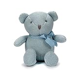 FLUFFYFUN 100% Bio Baumwolle Teddybär Baby Teddybär Blau 16.5cm, Natur Kuscheltier für Neugeborene