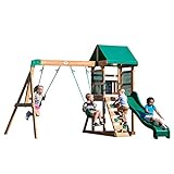 Backyard Discovery Spielturm Buckley Hill aus Holz | XXL Spielhaus für Kinder mit Rutsche, Schaukel und Kletterleiter | Stelzenhaus für den Garten.