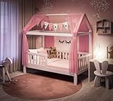 Alcube Hausbett 160x80 mit Rausfallschutz - vielseitiges Holz Kinderbett für Jungen & Mädchen - Massivholz Kinder Bett mit Rausfallschutz und Lattenrost 80x160 cm - Weiß