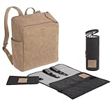 LÄSSIG Baby Wickelrucksack Wickeltasche mit Zubheör veganes Leder/Tender Backpack camel, 1 Stück (1er Pack)