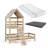 VitaliSpa Hausbett Teddy, Bett aus Holz, Naturholz, 90x200 cm mit 2 Matratzen