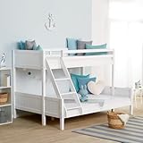 Homestyle4u 1898, Kinderbett Etagenbett 2 Kinder 90x200 und 140x200 Hochbett Weiß Bettgestell Holz Kiefer