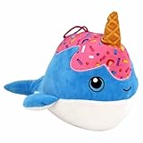 Kuscheltier Wal – Plüschtier ca. 27 cm mit Eiscreme & Waffel auf dem Kopf – Weiches Stofftier mit Schlaufe – Gestickte Augen (Blau)