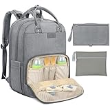 RAINSMORE Baby Wickelrucksack Groß Wickeltasche Rucksack mit Kinderwagengurten und Wickelunterlage Unterwegs Diaper Bag Babytasche Gray