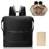 MISS FONG Baby Wickelrucksack Wickeltasche Rucksack, Baby Neopren-Wickeltasche Groß,mit 15 Babytaschen-Organizer,Faltbarer Wickelunterlage, Weit öFfnender Babytasche für Mama und Papa, Schwarz