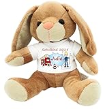 Kilala Kuscheltier Hase, T-Shirt mit Aufdruck Schulkind 2024, personalisiert mit Wunschname, Geschenk zur Einschulung für die Schultüte, 21 cm groß
