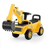 VEVOR Sitzbagger, Kinderbagger für Kleinkinder von 19 bis 36 Monaten, Baggerspielzeug mit Helm und Musik, Aufsitzbagger, 25 kg Tragkraft, Bagger zum Aufsitzen, Lauflernhilfe für Kinder, Gelb