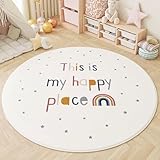 AIMECO Kleiner Kinderteppich Rund 80CM Buchstabenregenbogen - Weicher Kuscheliger Teppich für Kinderzimmer Mädchen Schlafzimmer, Dünn & Pflegeleicht