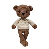 Kuscheltier gehäkelter Teddybär braun mit Shirt aus Baumwolle Geschenk für Kinder (Puder)