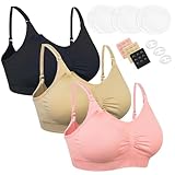 Chalier Cmfort 3 Pcs Damen Still BH Nahtloser Still-BH Schwangerschafts mit zusätzlichen BH-Verlängerungen und Clips und Stilleinlagen