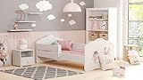 KOBI Fala Kinderbett mit Rausfallschutz | 160 x 80 cm | Kinderbetten mit Matratze Komplett Set | Einzelbett Kinder Bett | Mädchen Junge | Modern Weiss Kids Bed Children