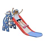 TRMLBE Kinderrutsche Indoor Rutsche mit Basketballkorb Babyrutsche 135x53x67cm Faltbar Stabile Kleinkinderrutsche Faltbar Stabile mit Extra Lange Rutsche für Kinder Spielgeräte (3 in 1)