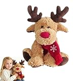 Rentier Kuscheltier Weihnachten, Weihnachts Rentier Plüschtier, Weihnachts Elch Kuscheltier Plüschkissen, Weiches Rentiers Stofftier Mit Roter Nase Und Festlichem Schal,Elch Stoffspielzeug Dekoration